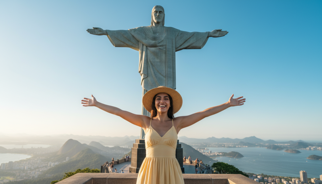 Firefly_Gemini-Flash_A-young-woman-is-being-photographed-with-the-Christ-the-Redeemer-statue-in-the-backgr-363946-1024x585 Sora 2 e VEO 3 Grátis: Tutorial Completo no Adobe Firefly