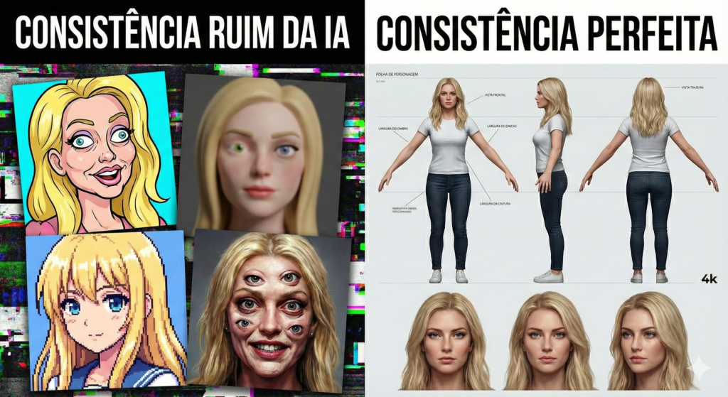 comparacao-consistencia-ia-ruim-vs-perfeita-folha-personagem-1024x559 Adeus Personagens Deformados: O Guia Definitivo de Consistência com IA (Prompt Incluso)