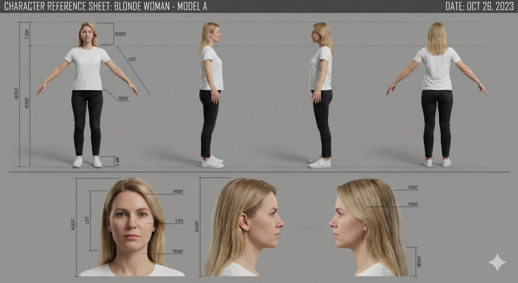 folha-de-estilo-character-sheet-mulher-loira-consistencia-ia-1024x559 Adeus Personagens Deformados: O Guia Definitivo de Consistência com IA (Prompt Incluso)
